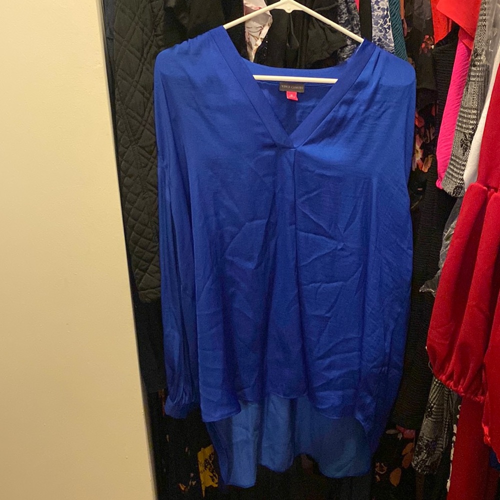 Vince Camuto Blue Women’s V-Neck Rumple Blouse Plus Size 1X Gently Used